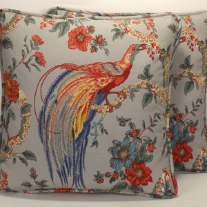 Set of 2 18" Pheasant Decorative Throw Pillows, Waverly Olana Shadow Pheasant Bird Floral Designer Throw Pillow & Forms, Living Room Sofa