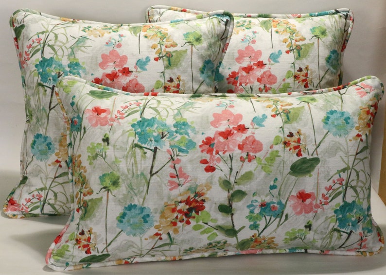 Set of 2 18 Floral Throw Pillow Covers Boho Living Room Pillows Blue Green Pink Watercolor Floral Handmade Designer Throw Pillow Covers