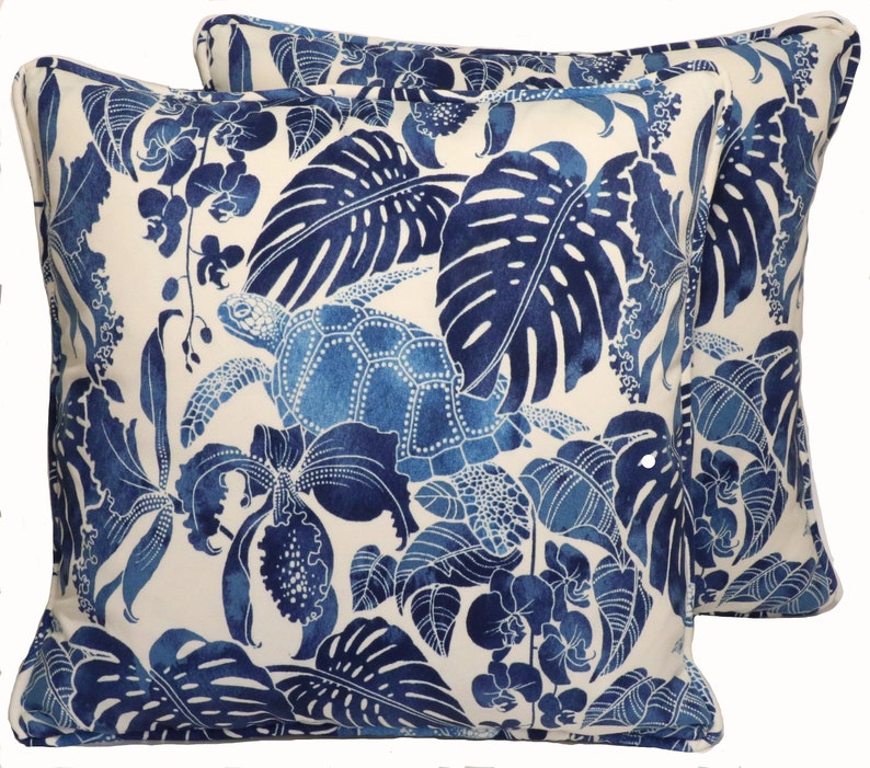 Patio Set of 2 18 Tommy Bahama Outdoor Pillows and Forms Tommy Bahama Outdoor Tortuga Turtles Blue Designer Throw Pillows Beach Coastal