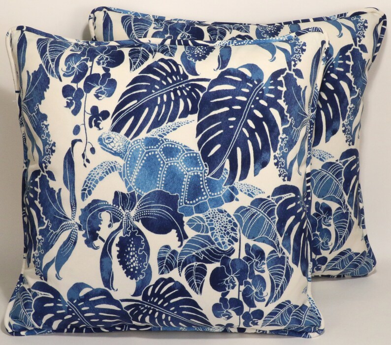Patio Set of 2 18 Tommy Bahama Outdoor Pillows and Forms Tommy Bahama Outdoor Tortuga Turtles Blue Designer Throw Pillows Beach Coastal