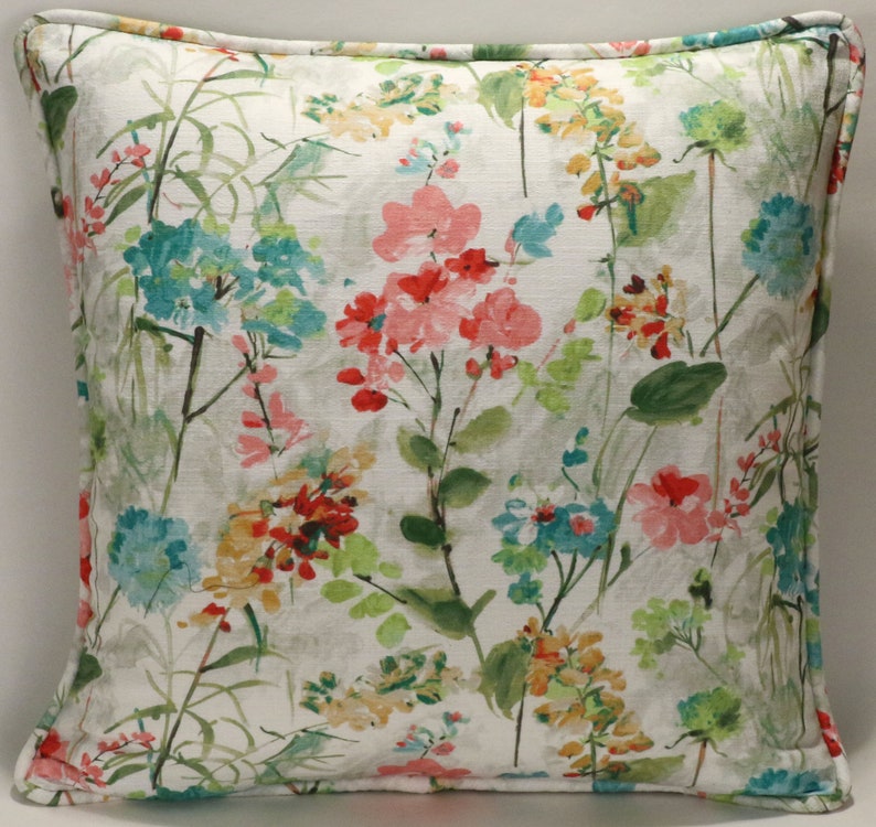 Set of 2 18 Floral Throw Pillow Covers Boho Living Room Pillows Blue Green Pink Watercolor Floral Handmade Designer Throw Pillow Covers