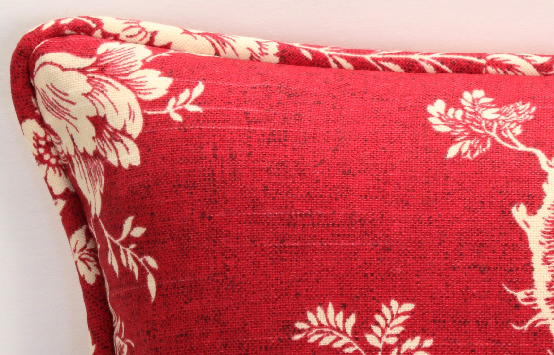 Set of 2 18 Red Bird Toile Throw Pillow Covers Waverly Etsy