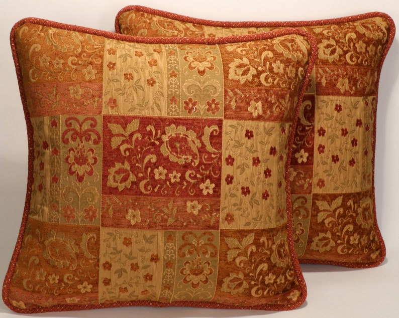 Set Of 2 Rust Throw Pillow Covers2 18 Rust Tan Gold Etsy