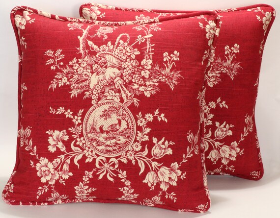 red toile pillows