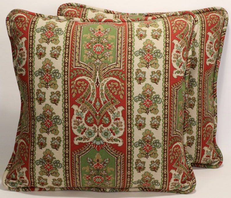 Set Of 2 Stripe Throw Pillow Covers2 18 Rust Green Gold Etsy