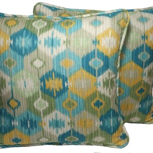 2er Set 45 cm Ikat Dekokissen Bezüge, Aqua Blau, Gelb, Grün