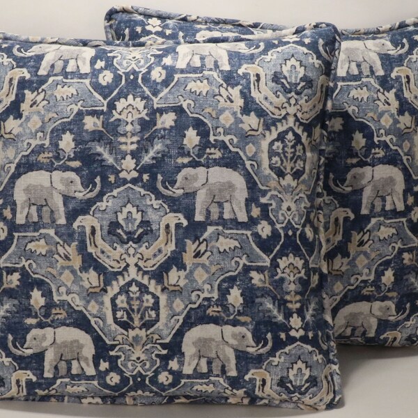 Set of 2 18" Blue Elephant Throw Pillow Covers, Hillary Farr Love it or List It Batik Blue Elephant Throw Pillow Covers, Living Room Pillows