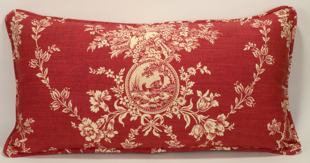 One 14 by 26 Red Bird Toile Throw Pillow Cover Etsy