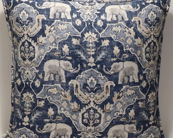 One  18" Blue Elephant Throw Pillow Cover, Hillary Farr Love it or List It Batik Blue Elephant Throw Pillow Cover, Living Room Pillow