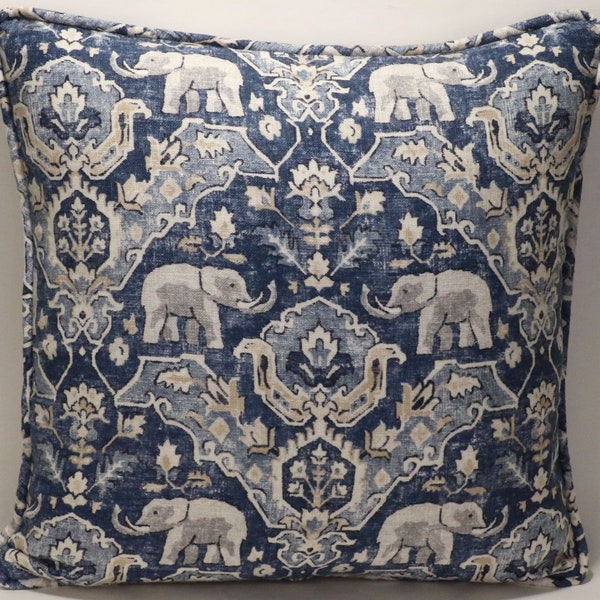 One  18" Blue Elephant Throw Pillow Cover, Hillary Farr Love it or List It Batik Blue Elephant Throw Pillow Cover, Living Room Pillow