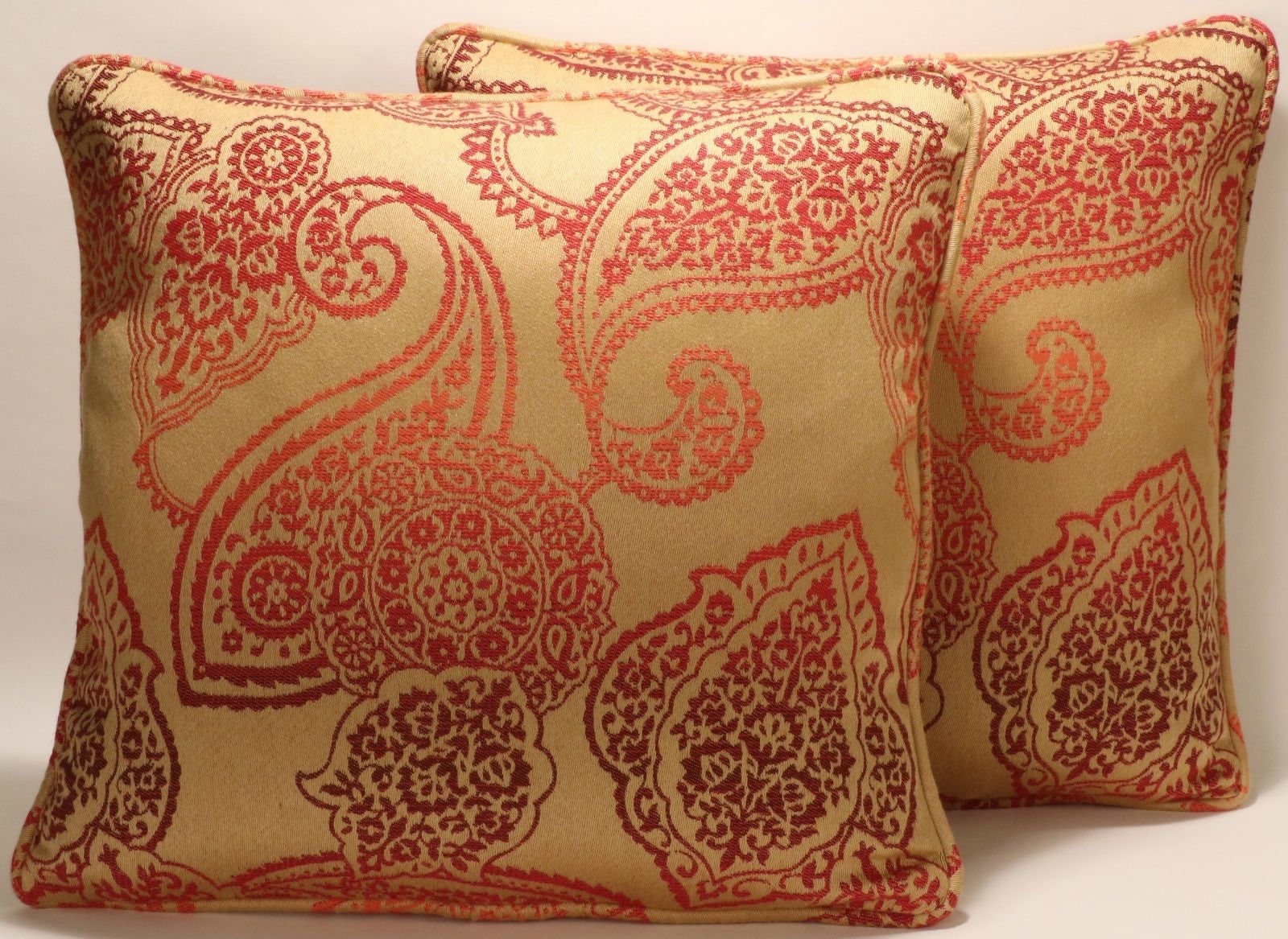 2 Paisley Throw Pillow Covers 2 18 Golden Tan Red Etsy
