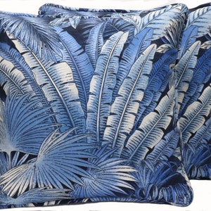 Set van 2 18-inch blauwe palmblad Tommy Bahama-kussens voor buiten, Tommy Bahama Bahamian Breeze azul blauwe palm buitenkussens kussens, terras