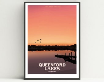 Queenford Lakes print, outdoor swimming print, unframed art print.