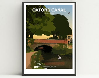 Oxford canal, Oxford print, Jericho print, Oxford University poster