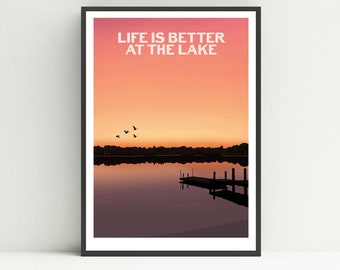 Life is better at the Lake print, outdoor swimming print, unframed art print.