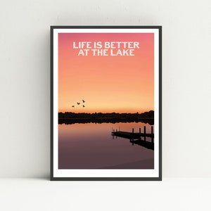 Life is better at the Lake print, outdoor swimming print, unframed art print.