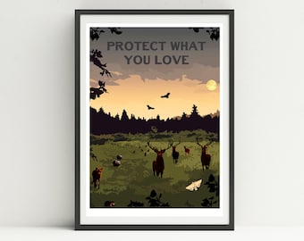 Protect What you Love // Art print // Wall Art // Poster // Railway Poster // Nature print