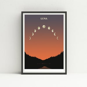 LUNA Art Print/Poster Travel Poster // Moon phases // Wall Art // Home Decor
