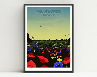 Wildflowers print, Flower print, Botanical illustration.