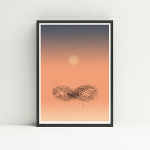 Starling murmuration, Starlings print, nature print