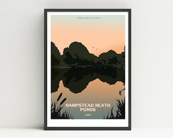 Hampstead Heath Ponds print, Hampstead print, unframed Hampstead Ponds poster.