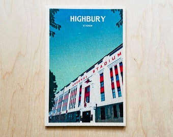 Arsenal Wooden Postcard, Highbury stadium, Arsenal FC postcard