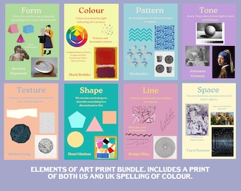 Elements of art print bundle, classroom wall prints, formal elements print bundle