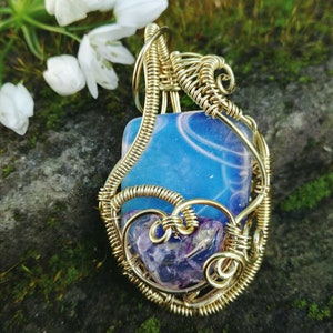 Collana ametista e pietra di luna, collana Sailor Moon, collana cuore, collana brillante