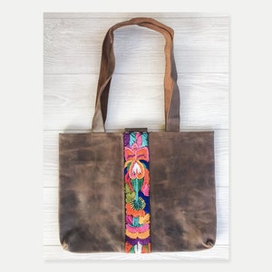 Guatemalan Bag | Guatemalan Leather Tote Bag | Ethnic Bag | Guatemalan Handmade Bag | Leather Tote Bag | Mexican Design Bag | Tote Bag