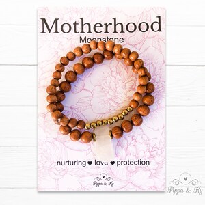 Moonstone Bracelet - New Mom Gift - New Mom Gift Diffuser Bracelet - Beaded Wooden Bracelet with Moonstone - New Mom Christmas Gift