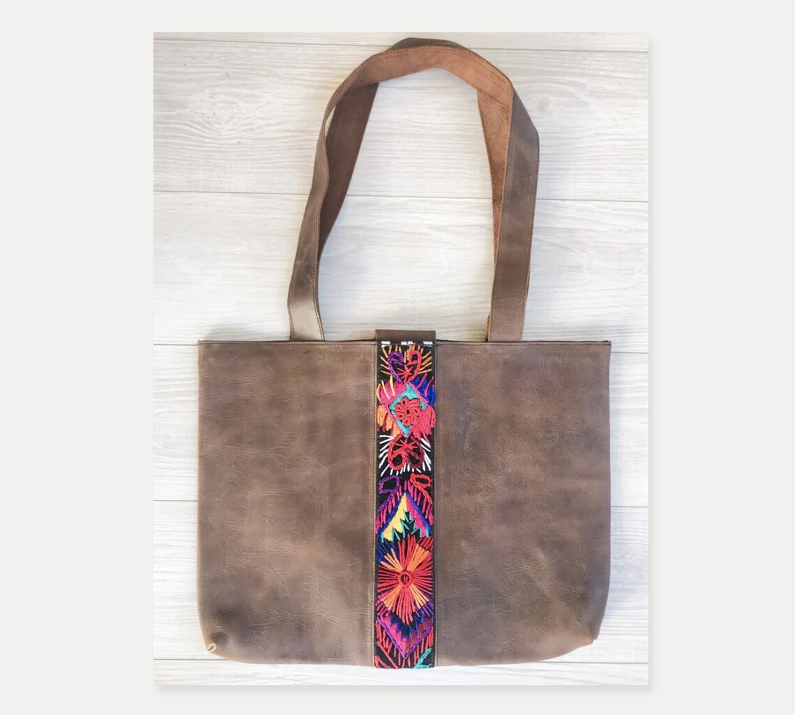 Guatemalan Bag Guatemalan Leather Tote Bag Ethnic Bag Guatemalan