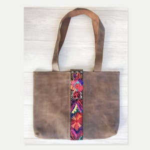 Guatemalan Bag | Guatemalan Leather Tote Bag | Ethnic Bag | Guatemalan Handmade Bag | Leather Tote Bag | Mexican Design Bag | Tote Bag