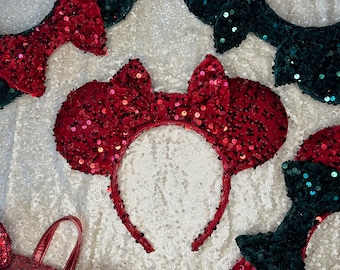 Red glitter sequin mouse ears