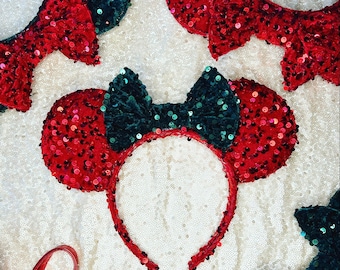 Red and green glitter sequin mouse ears