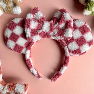 Pink Cherry Checkerboard Mouse Ears