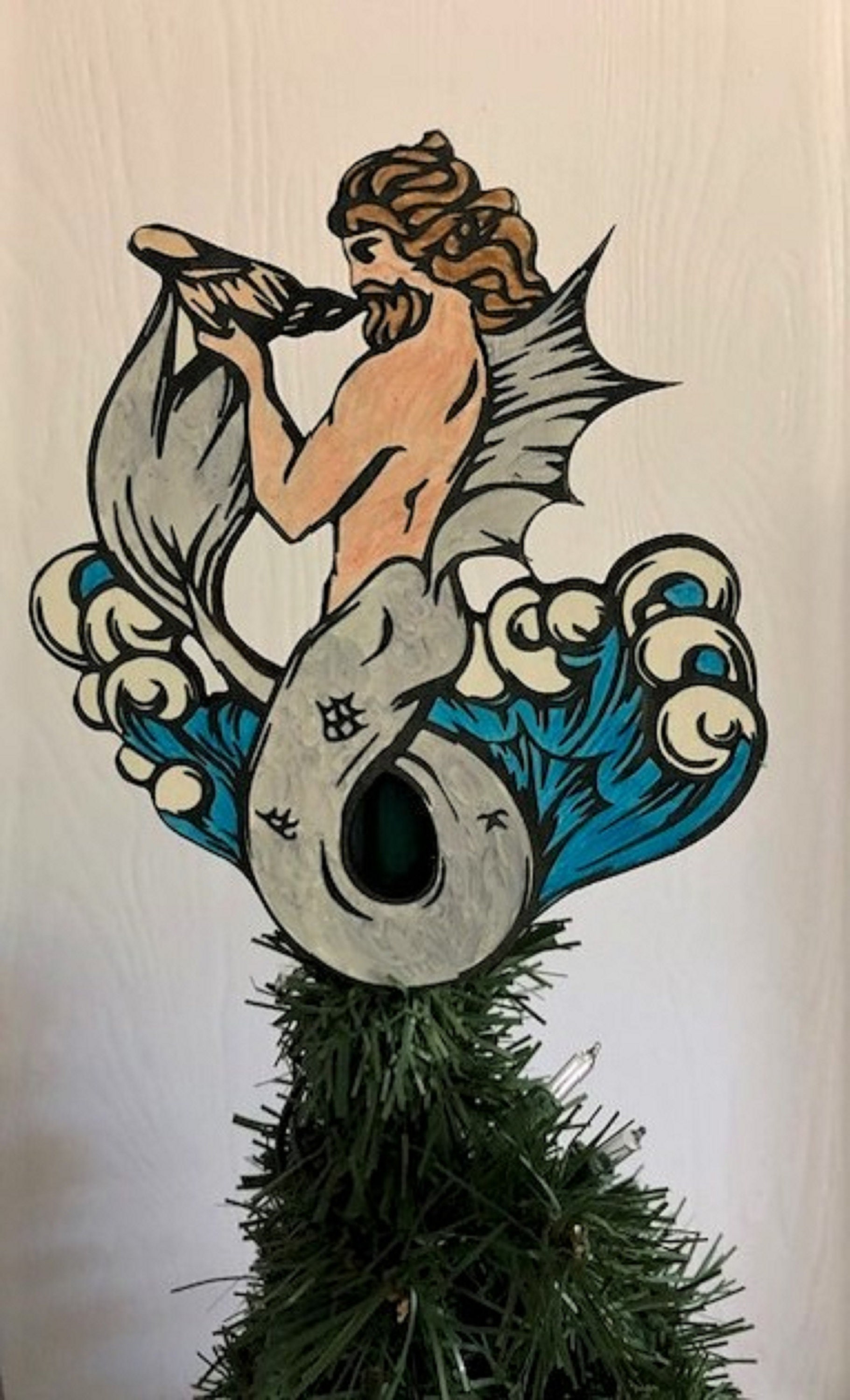 Merman Tree Display Merman Tree Topper, Male Mermaid Tree Topper, Merman Christmas Ornament ...
