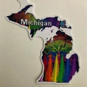 Michigan Pride Sticker, Gay Michigan Sticker, Michigan Gay Pride, Michigan Pride Decal, Michigan LGBTQ Sticker, Michigan Rainbow Sticker