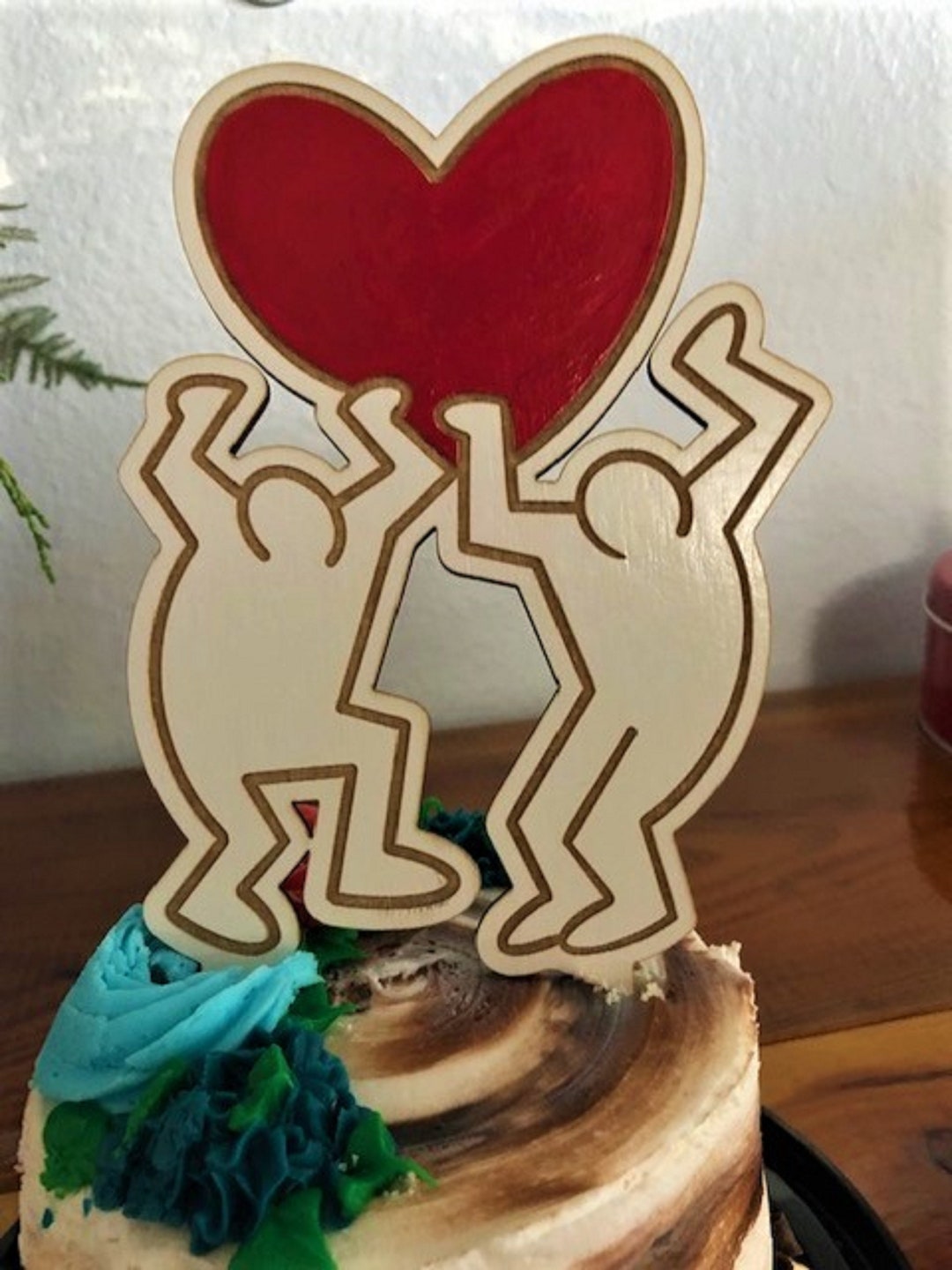 Heart Cake Toppers, Red Heart Cake Topper, Keith Haring Inspired Topper ...