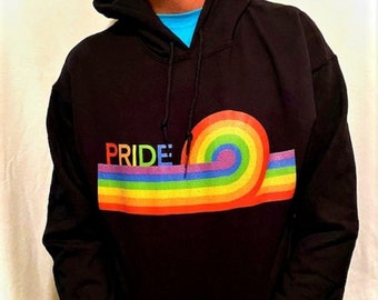 Retro Pride Hoodie: Vintage Rainbow Graphic, Tim Doane Design