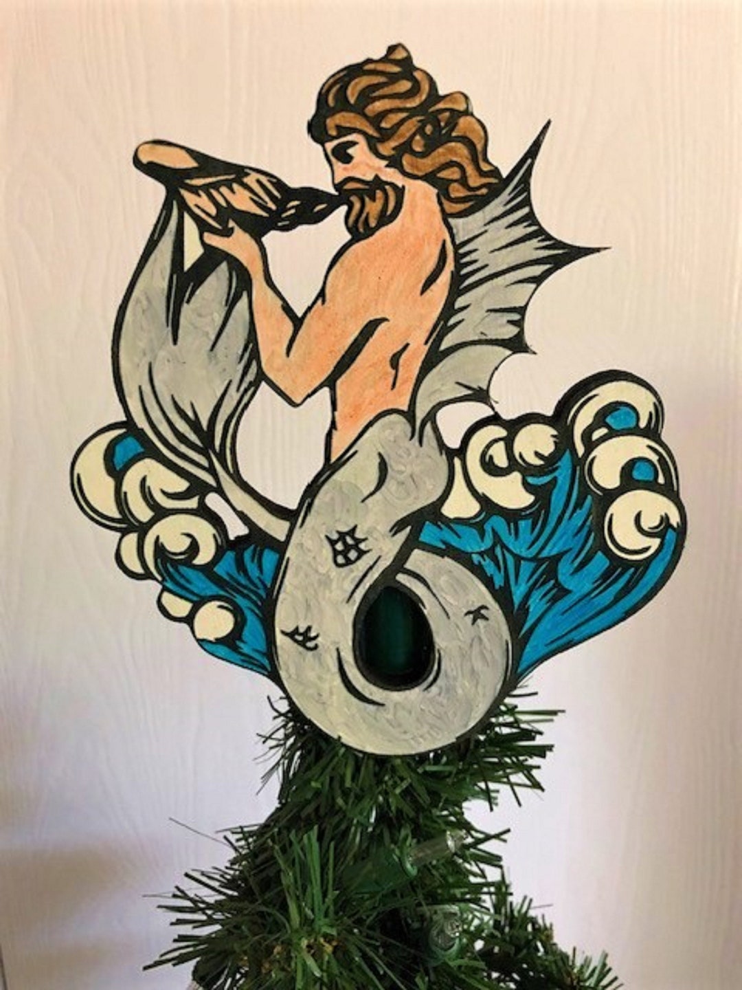 Merman Tree Display Merman Tree Topper, Male Mermaid Tree Topper, Merman Christmas Ornament ...