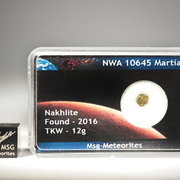 Echter Marsgestein - Fragment eines Mars-Nachlith-Meteoriten in einer Display-Box