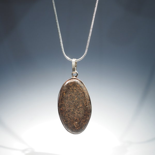 Polished Stone Meteorite Pendant wrapped in Sterling Silver With Sterling Silver chain