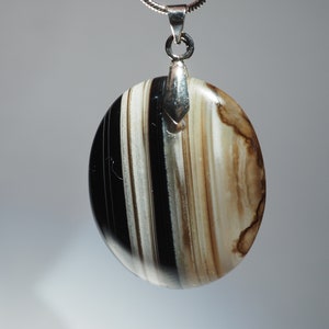 Polished Banded Agate Pendant With Sterling Silver chain