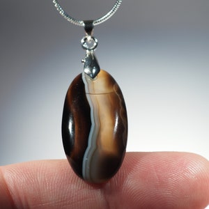 Polished Banded Agate Pendant With Sterling Silver chain