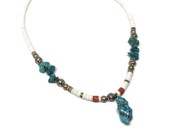 Heshi Bead and Turquoise Nugget Necklace with Silver Accents, Beach Necklace, Beach Jewelry, Natural Turquoise Necklace, Shell Necklace