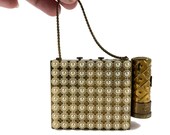 Mid Century Double Compact Mini Purse with Lipstick Holder Faux Pearl Covered, Compact Makeup Holder, Lady Esther Lipstick,