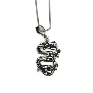 Sterling Silver Serpent Dragon Pendant Necklace, Mythical Creature Jewelry, Fire Breathing Dragon, Vintage Mens Jewelry, Jewelry for Man