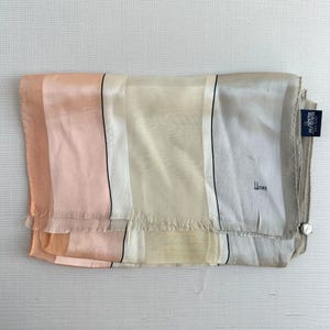 Vintage Honey Silk Scarf, Long 10x50 Striped Pastel Silk Wrap, Made in Japan 100% Silk Oblong Scarf, Peach Cream Gray Lightweight Silk Gift