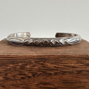 Vintage Navajo Sterling Silver Hand Stamped Cuff Bracelet Signed V Size 6