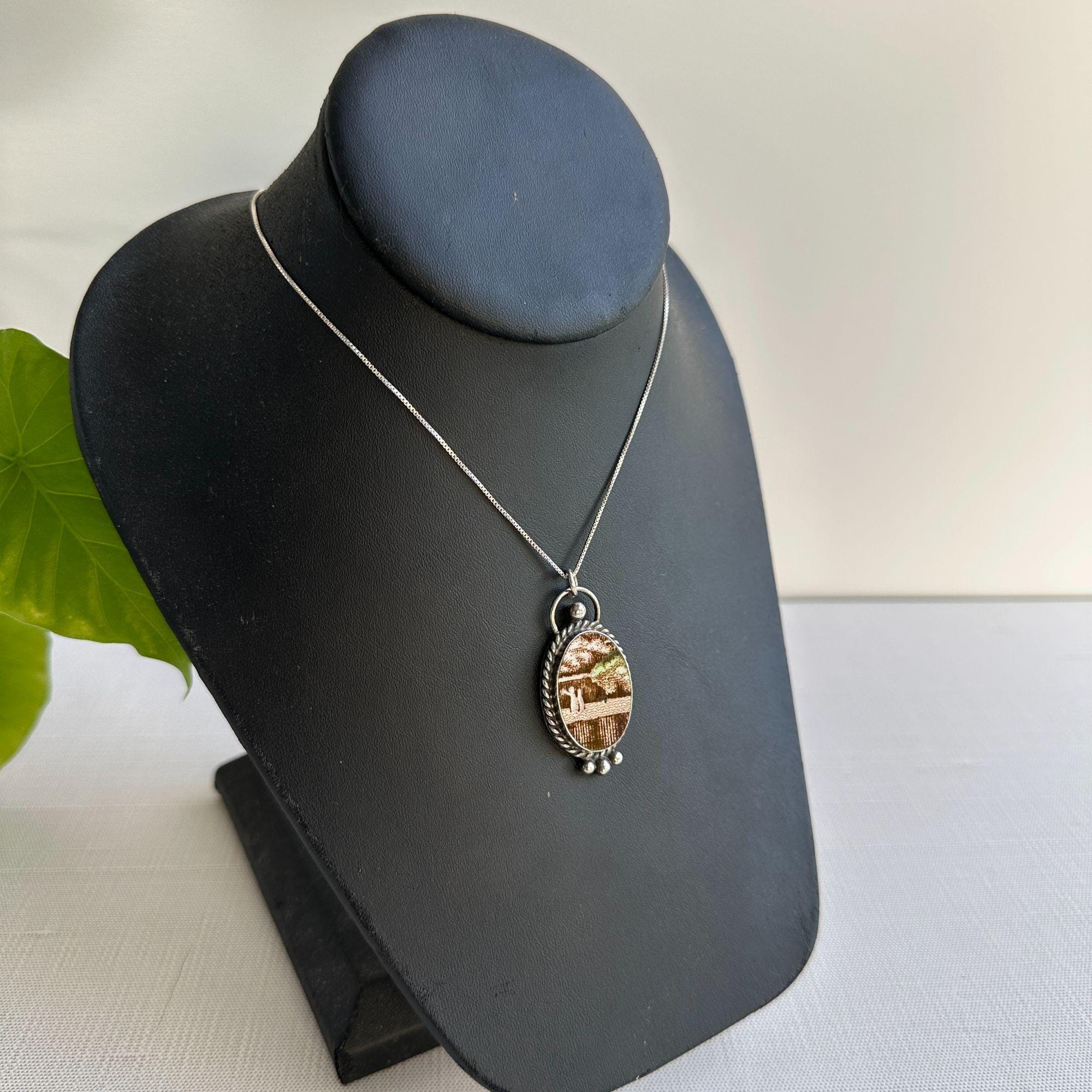 Jacqueline Smiley Sterling Silver Pendant, Brown Transferware Porcelain ...
